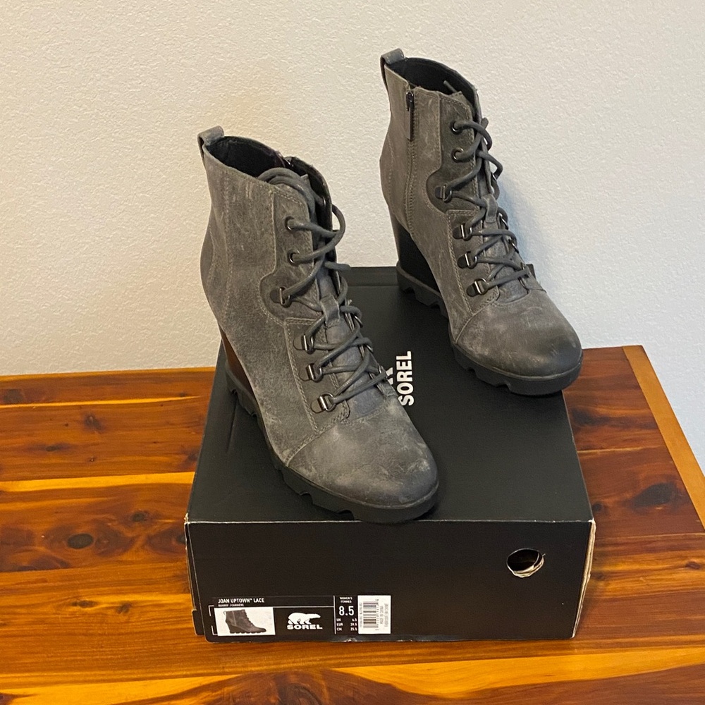 Women’s Sorel “Joan Uptown Lace” in Charcoal Lace-Up Boots